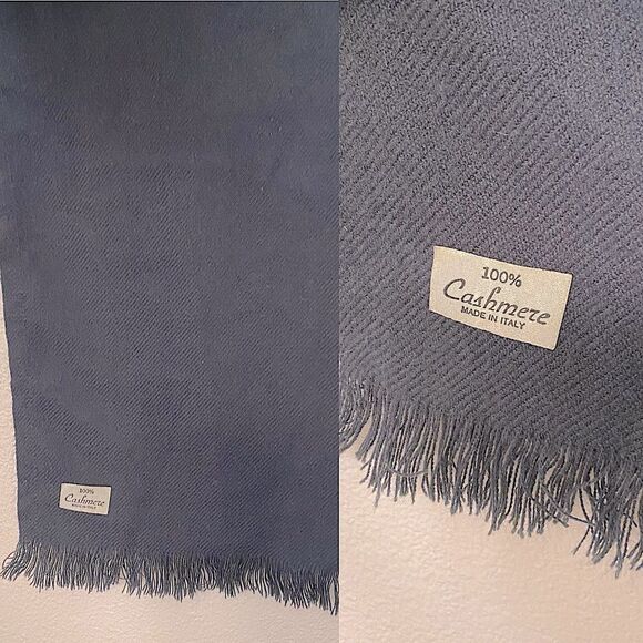 Dark charcoal gray 100% cashmere scarf fringe unisex made in Italy 12x60 - Picture 1 of 9